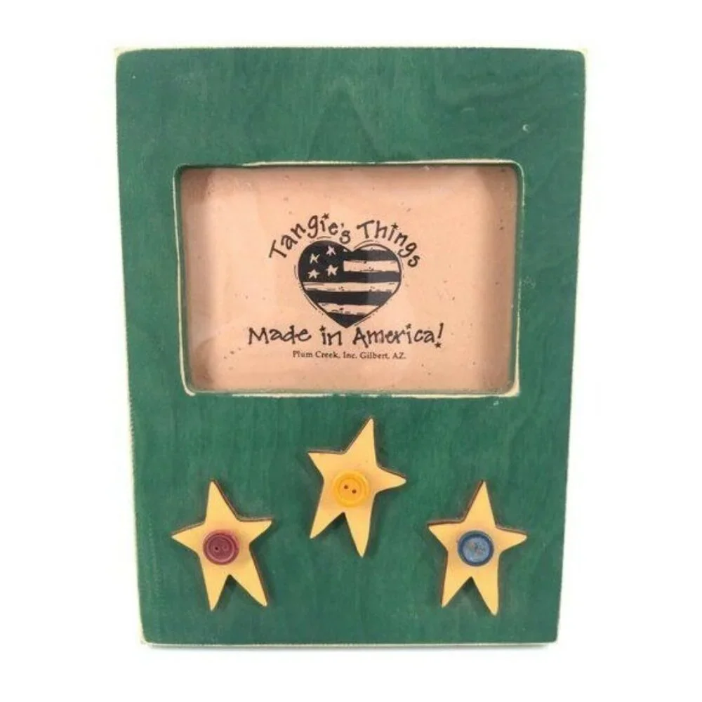 Primitive Country Picture Photo Frame Wood Green Fits 4